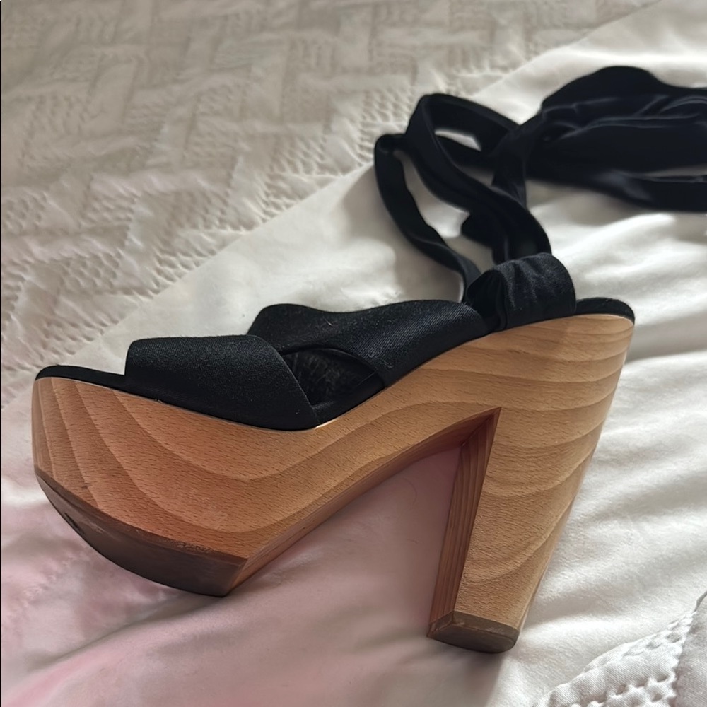 Yves Saint Laurent Black and Tan Platform Sandals